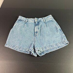 7 For All Mankind Jean Shorts Women 29* High Rise Pleated Blue Denim Jort Tag 29